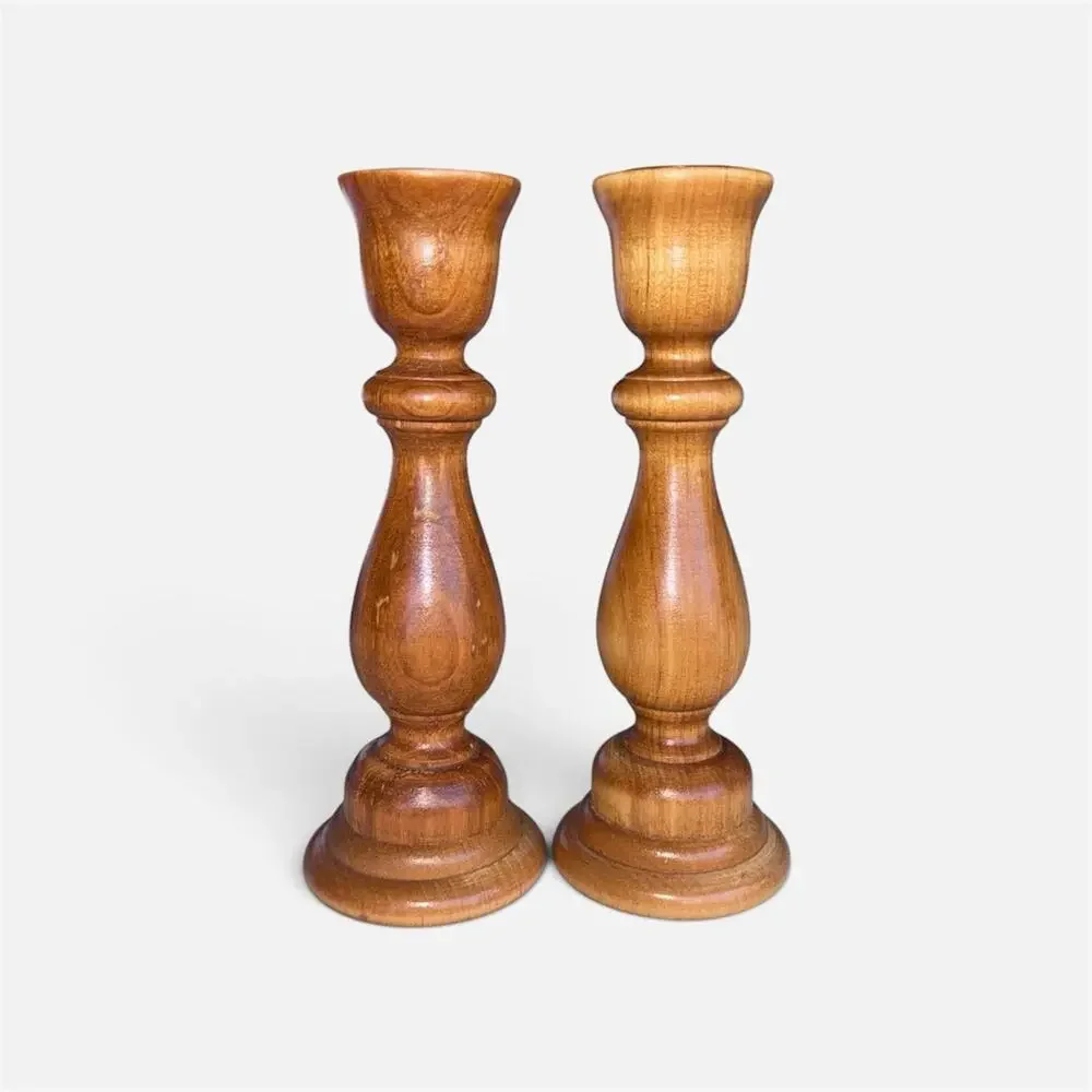 Vintage Turned-wood Taper Candlestick Holders Mid-century Modern Cottagecore
